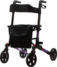 Image of Lightweight Fold Flat Compact Rollator with Bag Backrest - Grey, Purple or White