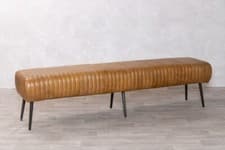 Image of RIBBED FULL LEATHER DINING BENCH WITH METAL LEGS CHOICE OF 4 SIZES AVAILABLE