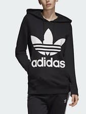 Image of WOMENS ADIDAS ORIGINALS LARGE TREFOIL LOGO OVERHEAD HOODIE TOP BLACK WHITE UK10
