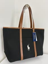 Image of Polo Ralph Lauren Canvas Medium Tote Bag, Black / Cuoio (RRP £265)
