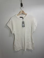 Image of Mint Velvet Cream Ribbed Jumper Size S Longline Wool Cotton Layering RRP £89