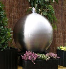 Image of Stainless Steel Water Feature Sphere 28cm Brushed Finished with Lights Reservoir