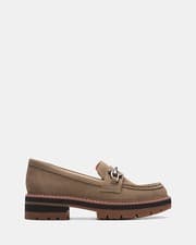 Image of BNIB Clarks Ladies ORIANNA BIT Dark Sand Suede Loafer Shoes