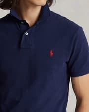 Image of Polo Ralph Lauren Men's Custom Slim Fit Mesh Navy Blue Polo Shirt
