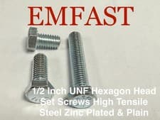 Image of 1/2 UNF National Fine H/T Steel Hexagon Head Set Screws Full Thread Bolt Hex