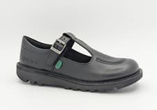 Image of Girls KICKERS Black Leather T-Bar School Shoes New Youth Womens Casual Size 3-6