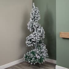 Image of 7ft (2.1m) Snowflocked Spiral Christmas Tree with Green Metal Stand