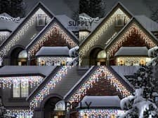 Image of Snowtime Outdoor Christmas Lights 600 1000 Warm White LED Multi Function Icicle