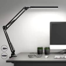 Image of Dimmable LED Desk Lamp with Clamp 3 Color 10 Modes Swing Arm Clip-on Lamp USB UK