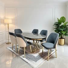 Image of Luxury Rome Grey Wooden marble Effect Dining table and 6 Chairs Brand new