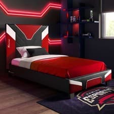 Image of X ROCKER Cerberus MKII Gaming Bed Frame Faux Leather Upholstered | SINGLE - RED