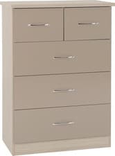 Image of 5 Drawer Chest Tallboy Storage Unit Gloss Oak Veneer Bedroom Cabinet