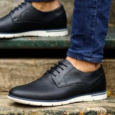 Image of Mens Casual Shoes Leather Comfort Lace Up Walking Smart Casual Trainers Size