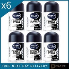 Image of 6 x NIVEA MEN ROLL ON DEODORANT INVISIBLE BLACK & WHITE ORIGINAL 50ML 48HR NEW