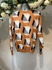 Image of TED BAKER Jumper Mens TB 3 UK M Metrix Brown Jacquard Regular Fit Long Sleeve