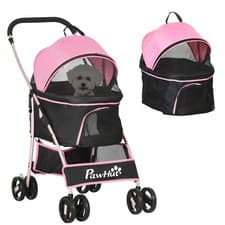 Image of PawHut 3 In 1 Pet Stroller, Detachable Dog Cat Travel Carriage - Pink