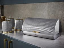 Image of Tower Empire Bread Bin & Canister Set in Grey & Brass Kitchen Storage Set