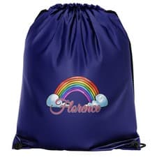 Image of Personalised Rainbow Drawstring Bag for Girls Custom Name Back to School PE Bag