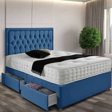 Image of Orthopedic Divan Bed Set Chesterfield Plush Velvet Upholstered 20" Headboard 5FT