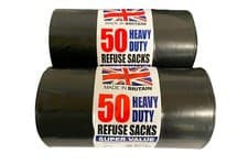 Image of 100 HEAVY DUTY BLACK THICK REFUSE SACKS STRONG THICK RUBBISH BAGS BIN LINERS