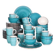 Image of Dinnerware Set 48 Piece Porcelain Round Plates Bowls Mugs Vintage Stripe Set