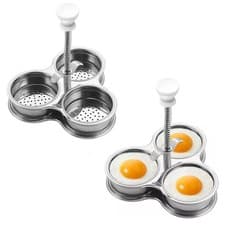 Image of Egg Poacher Pan Stainless Steel Poached Egg Cooker Maker Spring Handle UK