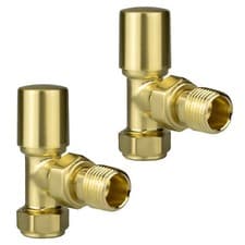 Image of Brushed Brass Angled Radiator Valves Manual Round Modern Solid Brass Body