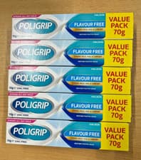 Image of 5 x 70g Poligrip Flavour Free Value PACK Denture Fixative Cream | Expiry 2025/26