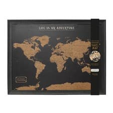 Image of Travel Cork Board World Map 100 Pins Splosh Travel Black Framed 93.5 x 64.5cm