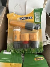 Image of Hozelock 5 Piece Starter Set Hose Tap Connectors Water Stop Spray Nozzle