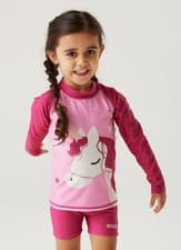 Image of Kids' Animal Rash Suit, 12-18 Months, Regatta, Unicorn Pink