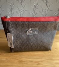Image of Stunning Ladies Genuine Guess Clutch Bag Travel Bag Brown And Red Bnwt