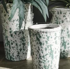 Image of White Green Splash Vase, Rustic Ceramic Crackle Glaze Round Flower Vase - Small