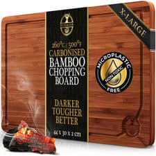 Image of Carbonised Large Bamboo Chopping Board Pre-Oiled Wooden Cutting Serving Bread UK