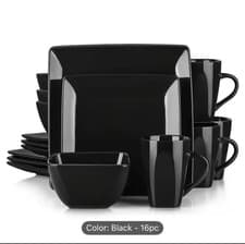 Image of 16pcs Premium Porcelain Dinnerware Set – Black & Gold Marble Design, Scra