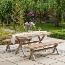 Image of Alfresia Polywood Rectangular Premium Table and Bench Set, Indoor / Outdoor Use