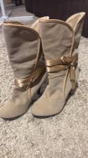 Image of Beige Suede Ankle Heeled Boots 