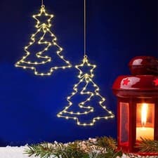 Image of Christmas Tree Window Silhouette Fairy Lights LED Hanging Festive Decor Ornament
