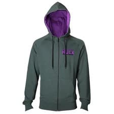 Image of Bioworld Marvel Incredible Hulk Hoodie Green Zip-Up Sweatshirt Medium