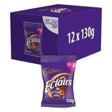 Image of Full Box of 12 Bags of 130g Cadbury Chocolate Eclairs - Favourite Sweets