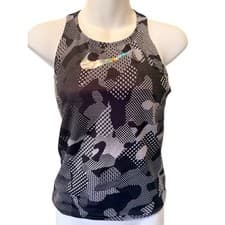 Image of Nike Girls Camo Crossback Tank Top Black White Gray Iridescent Silver Swoosh L