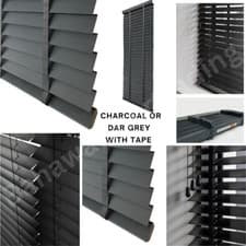 Image of FAUX WOOD VENETIAN BLINDS 50MM WHITE WOOD WOODEN WINDOW BLIND EASY FIT TRIMABLE