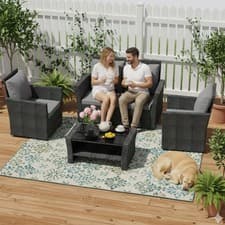 Image of BIRCHTREE Rattan Garden Furniture Set Armchair Sofa Glass Table Outdoor Patio 02