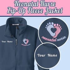 Image of Personalized Neonatal Nurse NNP Embroidered Baby Heart Zip Up Fleece Jacket