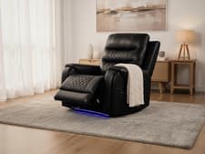 Image of Forbes Electric Recliner Armchair Black Leather with USB Charging & LED Lights
