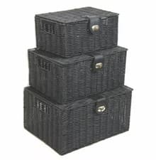 Image of Set of 3 Resin Wicker Woven Storage Baskets with Lid & Lock Xmas Gift Hamper Box