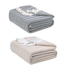 Image of EHC Herringbone Handwoven Cotton Throw Blanket for Home Sofas Bed Settee Couch