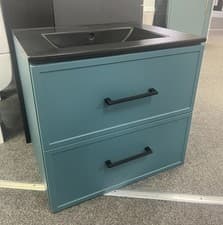 Image of Blue Bathroom Wall hung 600MM unit and basin 2 drawer