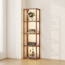 Image of HOMCOM LED Floor Lamp with Glass Shelves, Dimmable Room Lamp, Rustic Brown