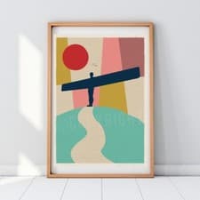 Image of Angel of the North Landmark Mid Century Modern Art Print Poster Geordie Gift